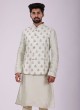 Thread Work Nehru Jacket Set In Pista Green Color